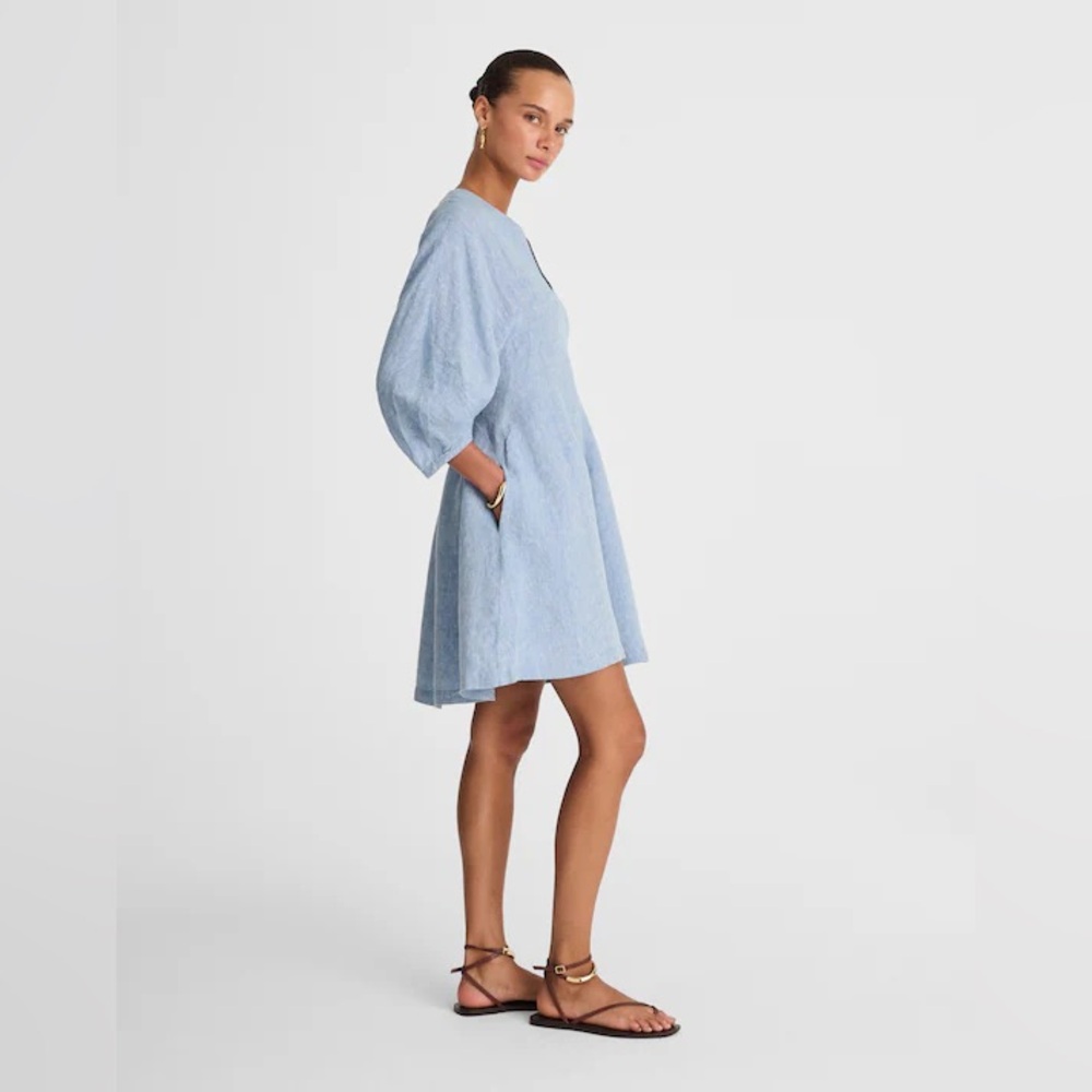Madewell Splitneck Mini Dress in 100% Linen - Sunfaded Blue - Size 00 - Picture 3 of 15